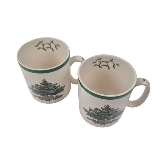 Spode Christmas Tree Mug Set of 2 Green Trim England S3324 Vintage Earthenware - Picture 7 of 10